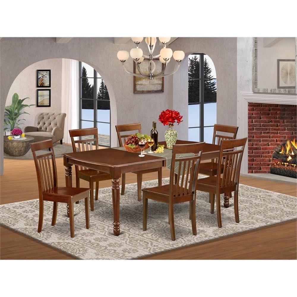 East West Furniture Doca7-Mah-W 7 Piece Dining Table Set Consist Of A Rectangle Dinner Table With Butterfly Leaf And 6 Dining Room Chairs, 42X78 Inch, Mahogany
